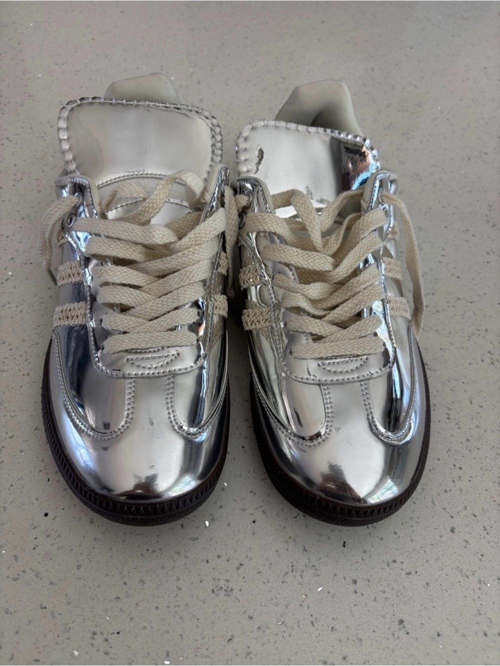 Adidas x Wales Bonner Silver Metallic Low-Top Sneakers with Cream Laces - Picture 2 of 5
